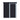 Black metal storage shed front view with lockable door and vertical ribbed walls