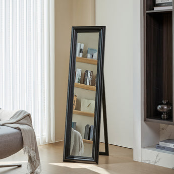 150cm H Modern Wood Beveled Floor Mirror, Black