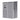 Gray plastic garden storage shed with window and sliding side door frame, pent roof