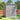 Gray plastic garden storage shed with white-framed window and double sliding doors