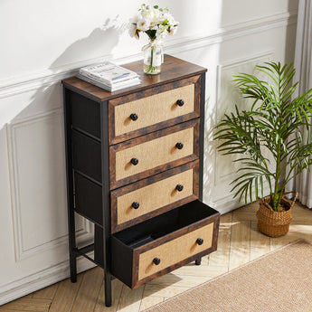 104.4cm H Rustic Rattan Storage Cabinet