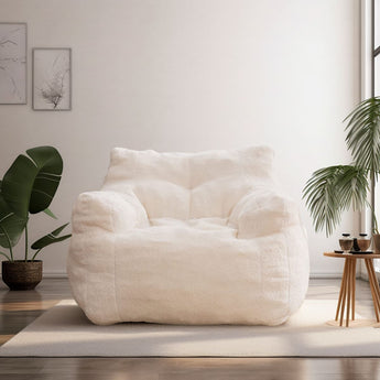 Teddy Soft Tufted Cloud Bean Bag Chair White Single Lazy Sofa Bean Bag Chairs Living and Home 