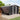 Metal garden storage shed, dark gray corrugated panels, white side trim, vented roof