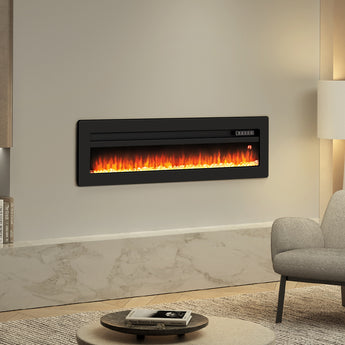 50 Inch Best Modern LED Electric Fireplace Heater Inserts with Tempered Glass & Remote and Adjustable Flames