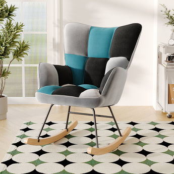 Modern Upholstered Nursery Rocking Chair Lounge chair Recliner Chair with High Backrest