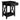 Black wooden bedside table nightstand with open shelf, drawer, and X-style legs.