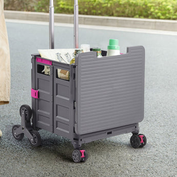 55L Collapsible Rolling Utility Crate with Magnetic Lid, Grey