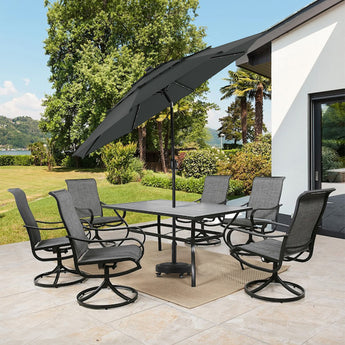 Grey Outdoor Parasol 3-Tier Umbrella with Solar Lights