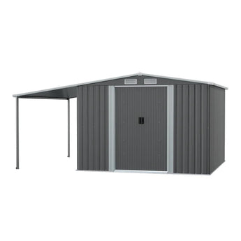 248cm W Outdoor Metal Storage Shed with Lean-to, Dark Grey