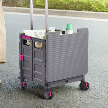 55L Collapsible Rolling Utility Crate with Magnetic Lid, Grey