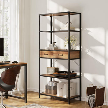 5-Tier Wooden Book Shelf with Drawers Living and Home 