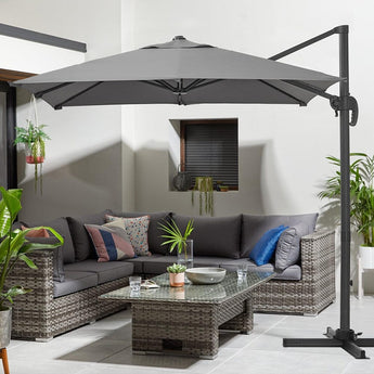 Grey 2.5m Cantilever Parasol with Base for Garden Parasols Living and Home Dark Grey with Cross Base 