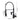 Black kitchen faucet with pull-down sprayer and labeled height and width