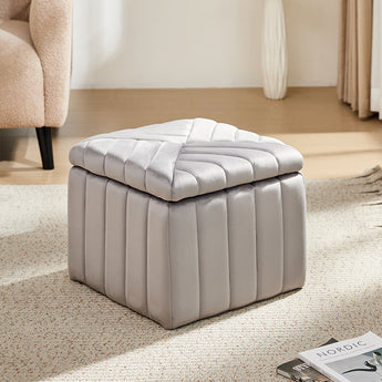 46cm W Upholstered Velvet Storage Ottoman Footstool, Grey