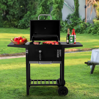 77cm H Outdoor Charcoal Grill with Smoke Stack, Black