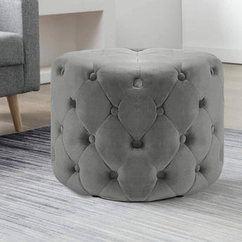 Round Velvet Buttoned Footstool Living and Home 