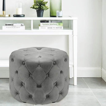 Round Velvet Buttoned Footstool Living and Home 