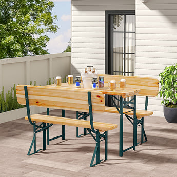 Rustic Wooden Folding Outdoor Benches Table Set