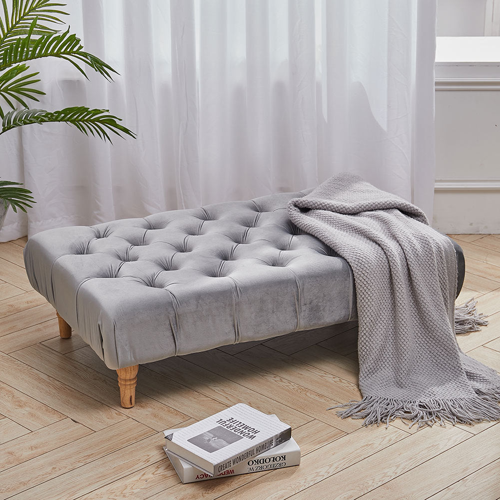 Rectangular Velvet Footstool Buttontuft