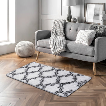 Modern Grey and White Geometric Indoor Shag Area Rug