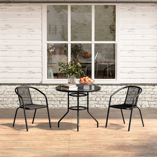 Outdoor Round Dining Set Tempered Glass Table and Rattan Chairs GARDEN DINING SETS   