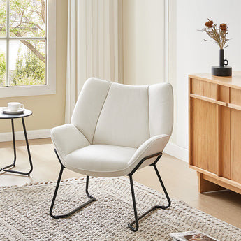 Linen Armchair with Black Iron legs, Beige