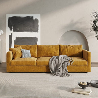 Cottonfy Retro Elegance Luxe Fabric Sofa with Mid-Century Charm Cottonfy UK Ginger Yellow 3 Seater 