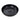 Matte black round ceramic vessel sink with central drain opening and overflow plug