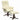 Cream recliner chair with ottoman footrest, padded armrests, dark swiveling base
