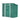 Dark green metal storage shed with closed double doors and two roof vents