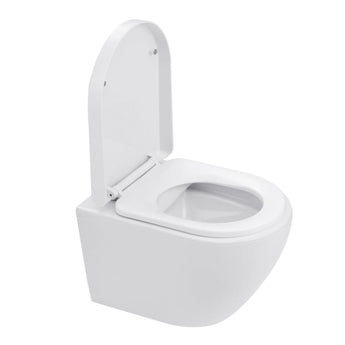 35cm W White Bathroom Wall Mounted Elongated Toilet Toilet Living and Home 