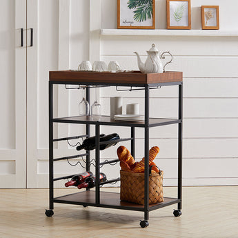 3 Tier Wooden Mobile Kitchen Rotating Storage Trolley Serving Cart with Wheels