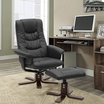 Swivel Reclining Office Armchair with Footstool, Black