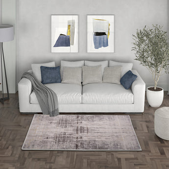 60/100cm W Contemporary Area Rug in Beige Distressed