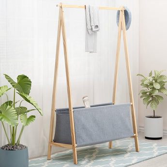 100cm W Floor Coat Rack Hanger with Storage Basket