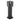 Dark metal parasol base stand with tall center pole and broad base plate