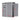 Gray plastic garden storage shed with open side door panel and window; size graphic