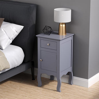 Grey Wooden Freestanding Bedside Table with Drawer and Cabinet