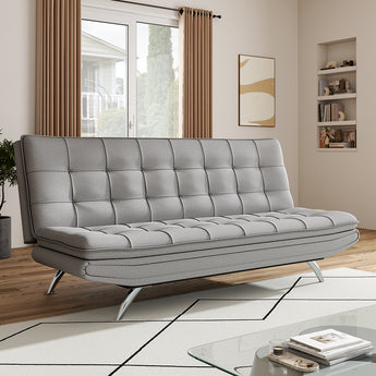 Grey Linen Upholstered Convertible 3-Seater Sofa Bed