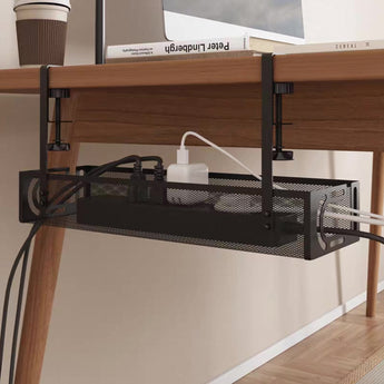Under Table Clamp-On Cable Management Tray Wire Cord Organizer No Drill Required