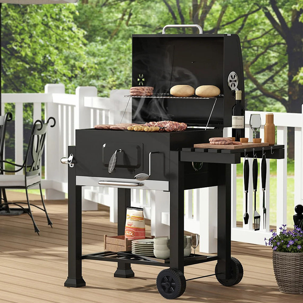 Portable BBQ Grill Side Shelf Wheels