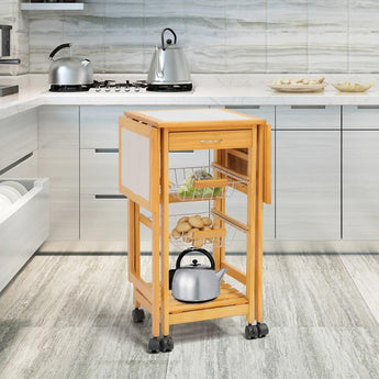 Elegant Kitchen Mobile Cart with Tile Surface and Pine Wood Living and Home 