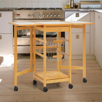 Elegant Kitchen Mobile Cart with Tile Surface and Pine Wood Living and Home 