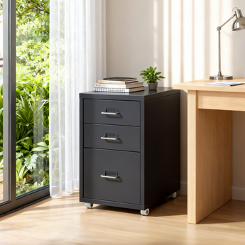 High-Capacity Storage Office Filing Cabinet with Wheels, Black
