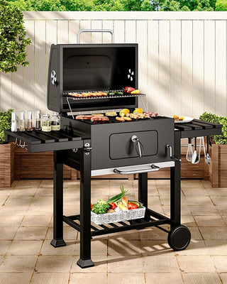 Outdoor Carbon Steel BBQ Cooker BBQ Grill Garden Wide 138cm w/ Side Shelves BBQ Grills Living and Home 