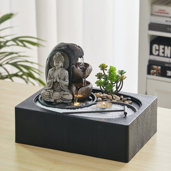 Buddha Zen Tabletop Fountain with LED Light, Tealight Holder and Succulent Fountains & Waterfalls Living and Home 