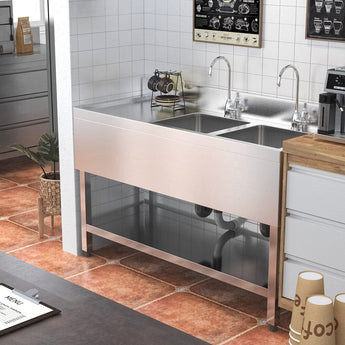 Premium Double Star Stainless Steel Washbasin with Shelf and Front Apron Living and Home 