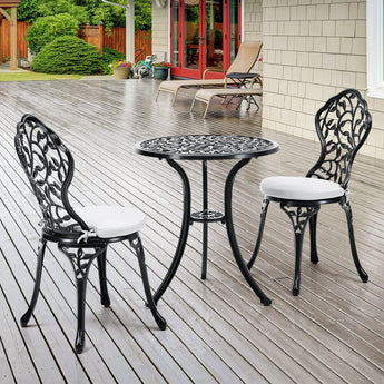 3pcs Black Cast Aluminum Bistro Table and Chairs Set Garden Dining Sets Living and Home 