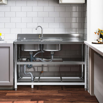 Stainless Steel One Compartment Sink with Shelves Living and Home 