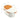 White pet food storage bin with orange flip-top lid, dimension diagram shown